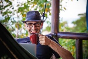 man drinking coffee