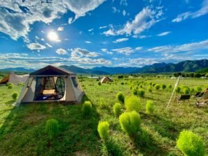 Glamping tent in the middle of a prarie