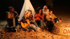 singing around a campfire