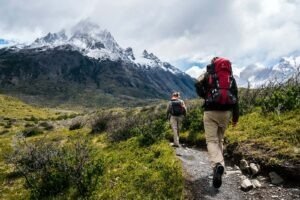 two people hiking