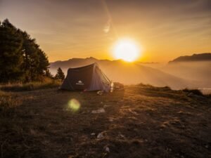 glamping at sunset