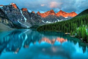 mountain range and lake in Alberta, Canada