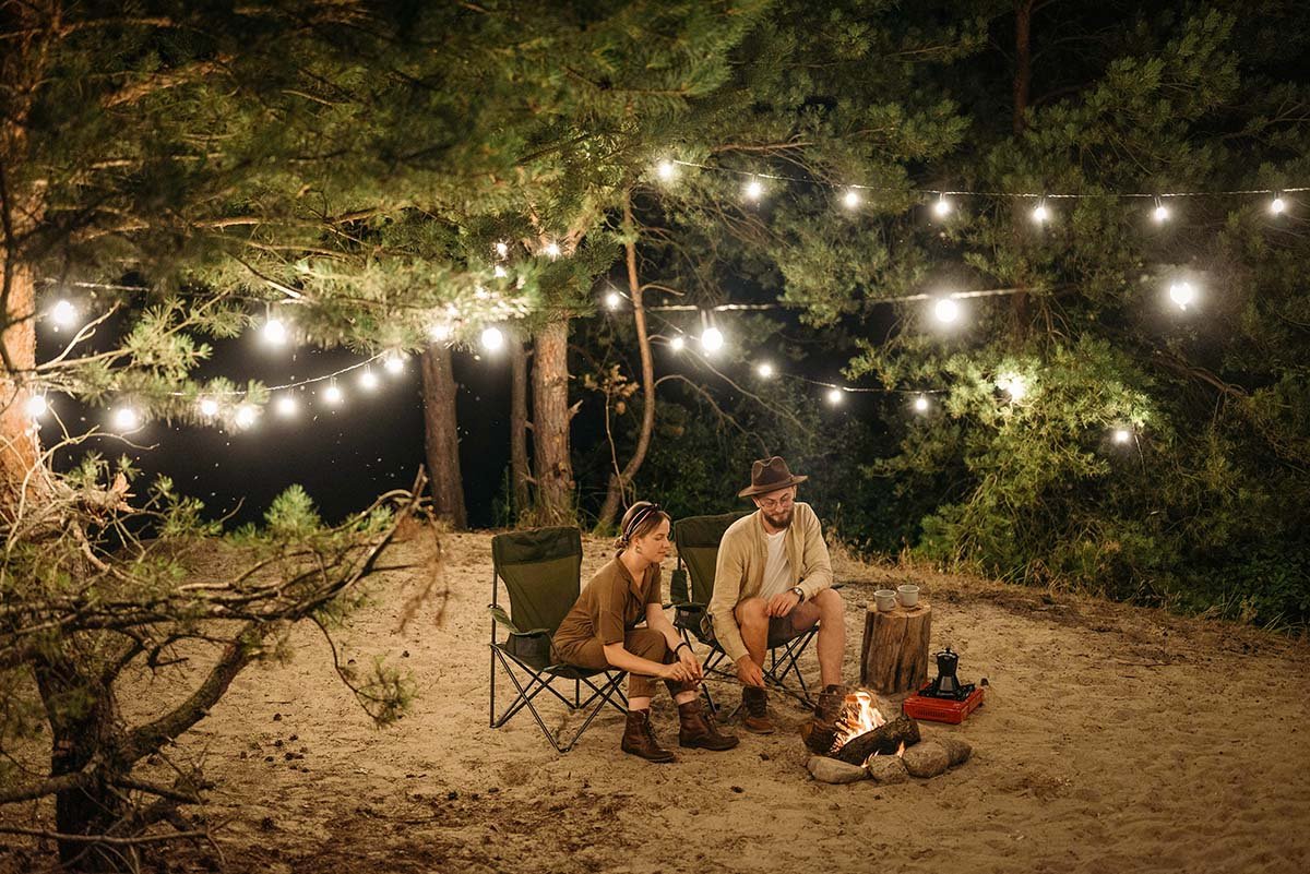 stringing up camping lights